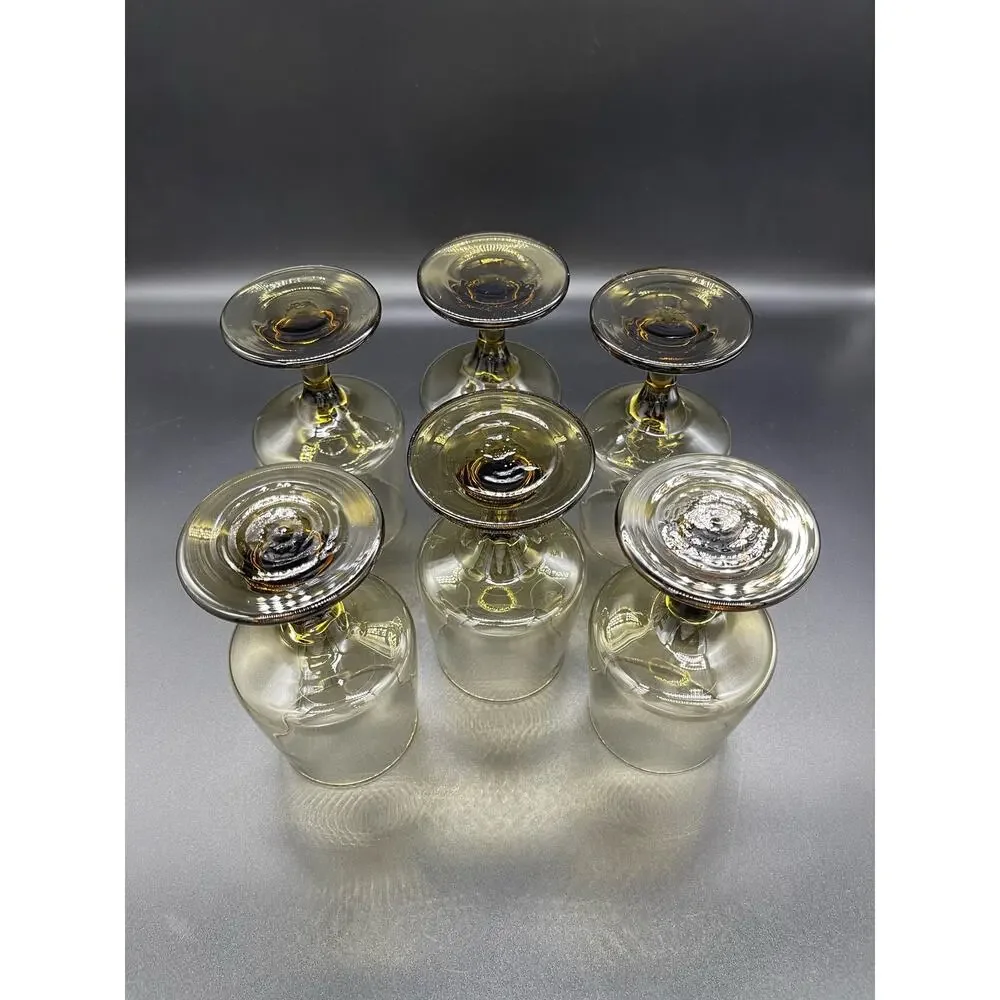 Libbey MCM Tawny Set of 5 Accent Water Wine Goblets Smoke Brown 5.75